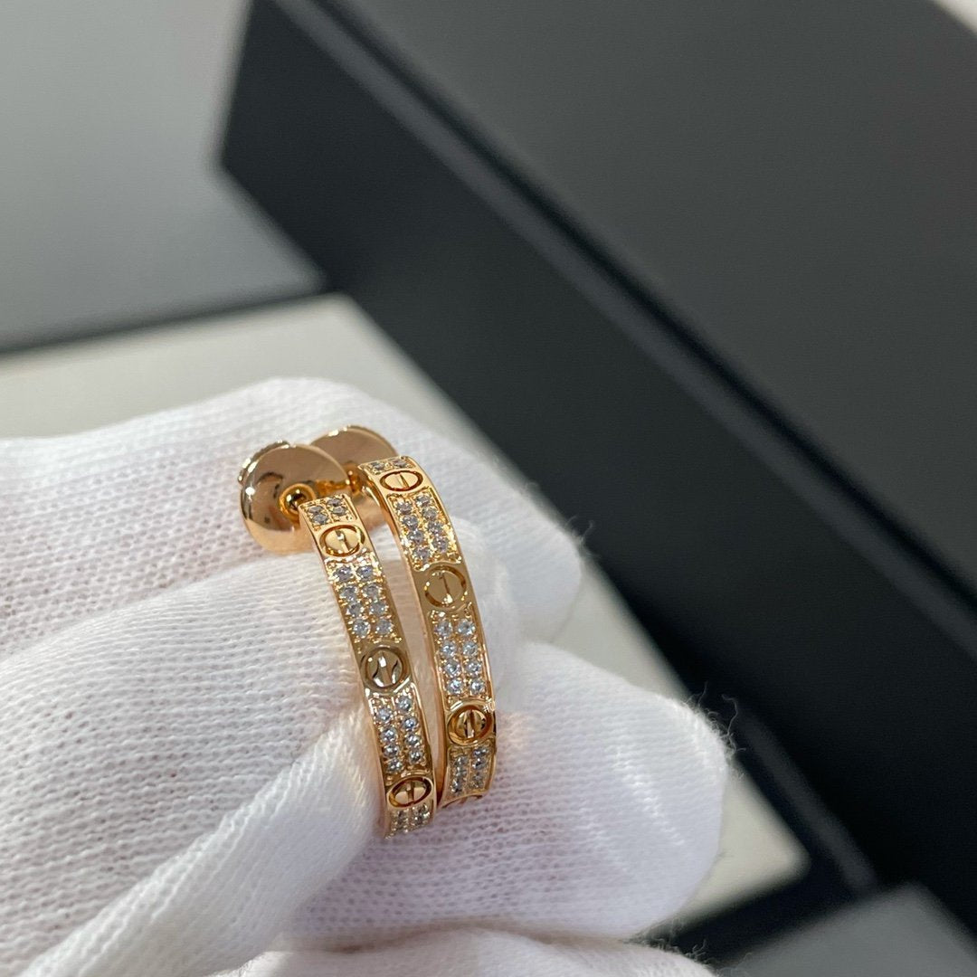 [CharmAmor]LOVE DIAMOND PINK GOLD HOOP EARRINGS
