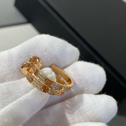 [CharmAmor]LOVE DIAMOND PINK GOLD HOOP EARRINGS