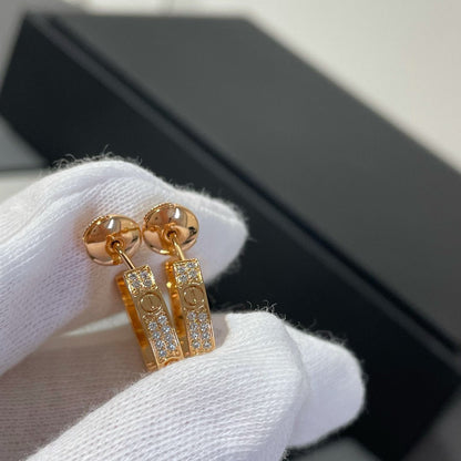[CharmAmor]LOVE DIAMOND PINK GOLD HOOP EARRINGS