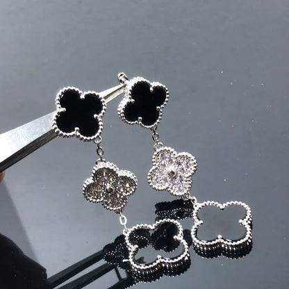 [CharmAmor]CLOVER 3 MOTIF DIAMOND ONYX SILVER EARRINGS
