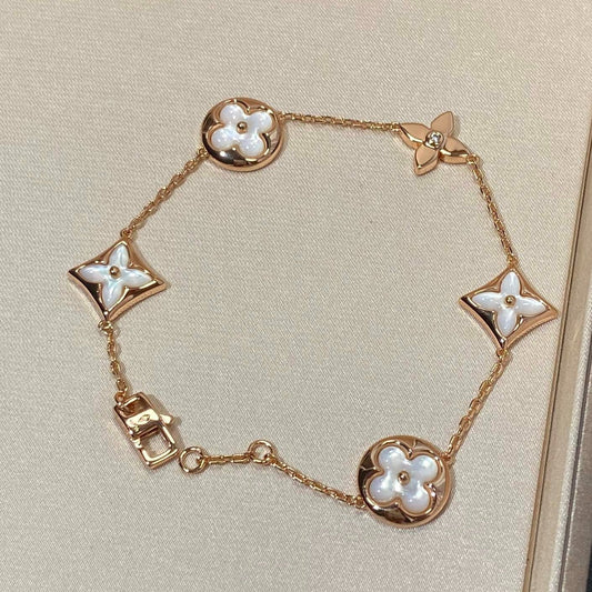 [CharmAmor]STAR AND SUN 5 MOTIF MOP PINK GOLD BRACELET