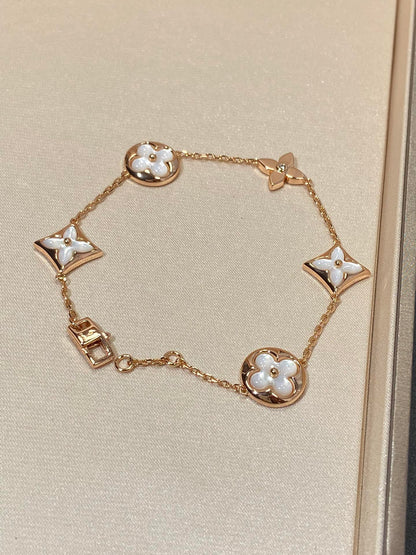 [CharmAmor]STAR AND SUN 5 MOTIF MOP PINK GOLD BRACELET