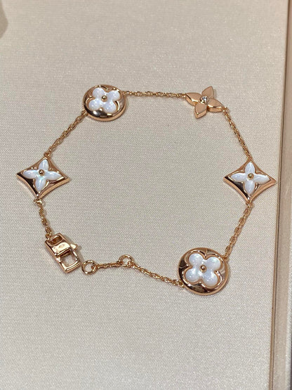 [CharmAmor]STAR AND SUN 5 MOTIF MOP PINK GOLD BRACELET