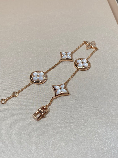 [CharmAmor]STAR AND SUN 5 MOTIF MOP PINK GOLD BRACELET