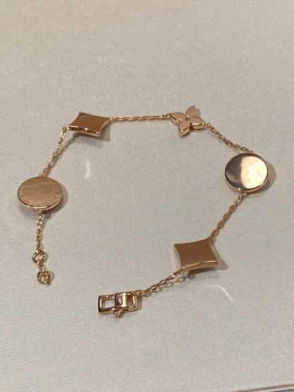[CharmAmor]STAR AND SUN 5 MOTIF MOP PINK GOLD BRACELET