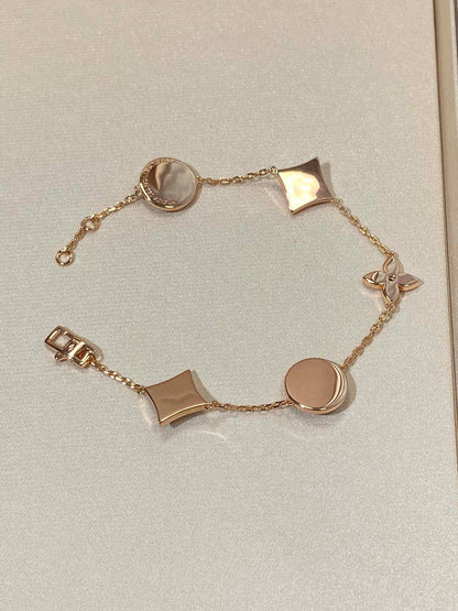 [CharmAmor]STAR AND SUN 5 MOTIF MOP PINK GOLD BRACELET