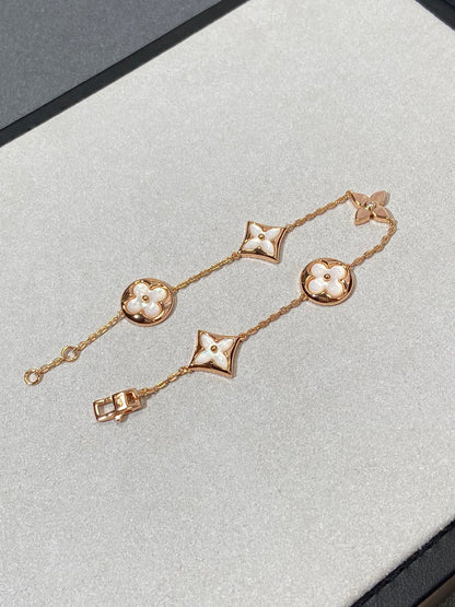 [CharmAmor]STAR AND SUN 5 MOTIF MOP PINK GOLD BRACELET