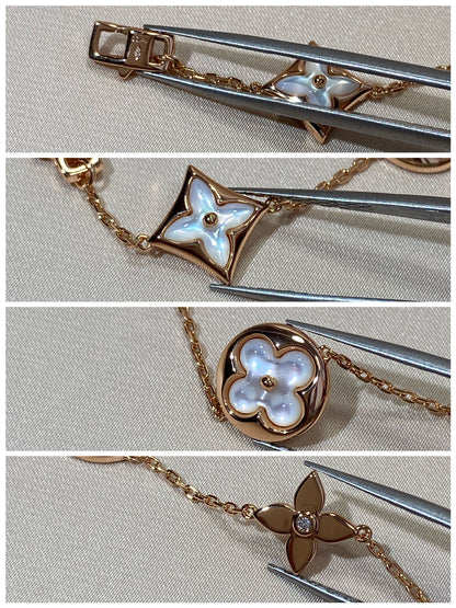 [CharmAmor]STAR AND SUN 5 MOTIF MOP PINK GOLD BRACELET