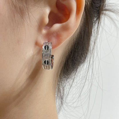 [CharmAmor]LOVE CERAMIC DIAMOND PAVED SILVER EARRINGS