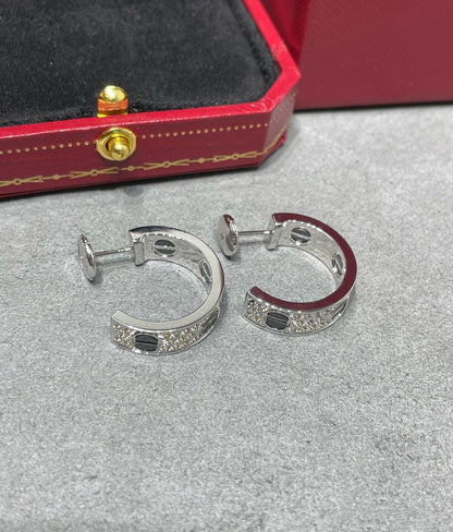 [CharmAmor]LOVE CERAMIC DIAMOND PAVED SILVER EARRINGS