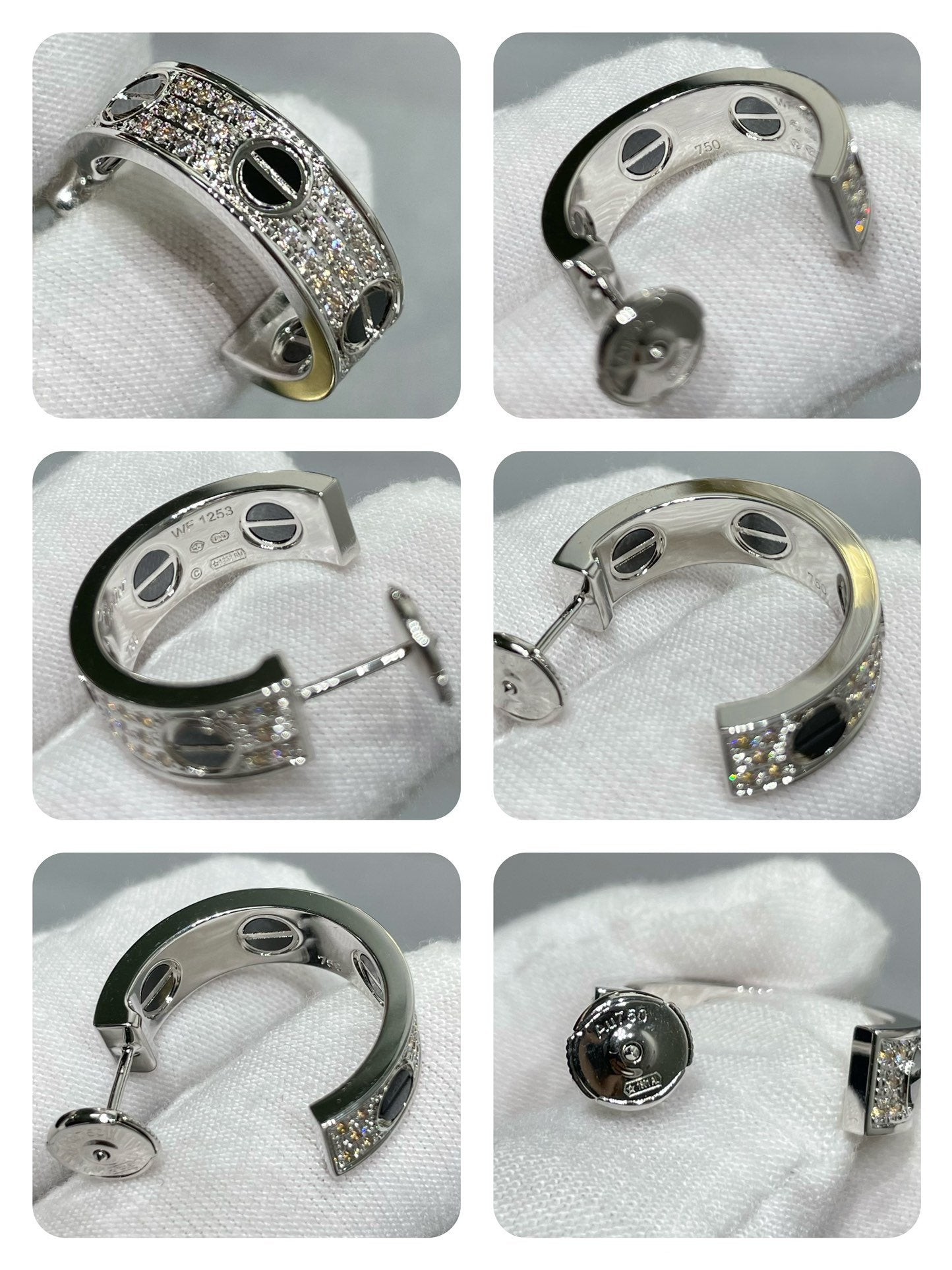 [CharmAmor]LOVE CERAMIC DIAMOND PAVED SILVER EARRINGS