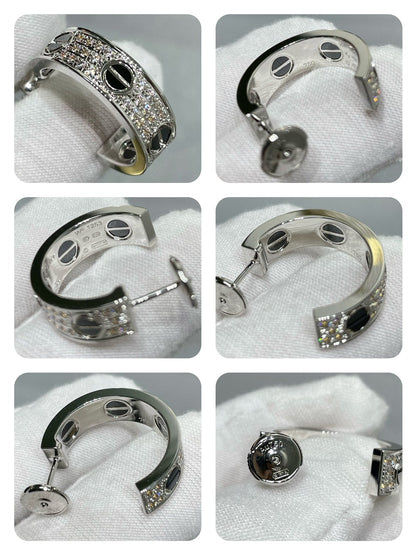 [CharmAmor]LOVE CERAMIC DIAMOND PAVED SILVER EARRINGS