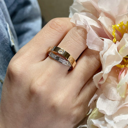 [CharmAmor]LOVE PINK GOLD SILVER DIAMOND DOUBLE RING