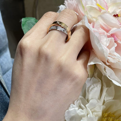 [CharmAmor]LOVE PINK GOLD SILVER DIAMOND DOUBLE RING