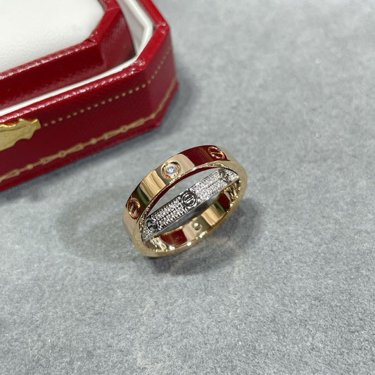 [CharmAmor]LOVE PINK GOLD SILVER DIAMOND DOUBLE RING