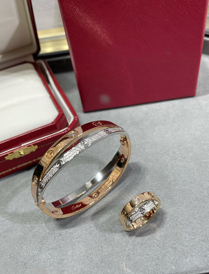 [CharmAmor]LOVE PINK GOLD SILVER DIAMOND DOUBLE RING