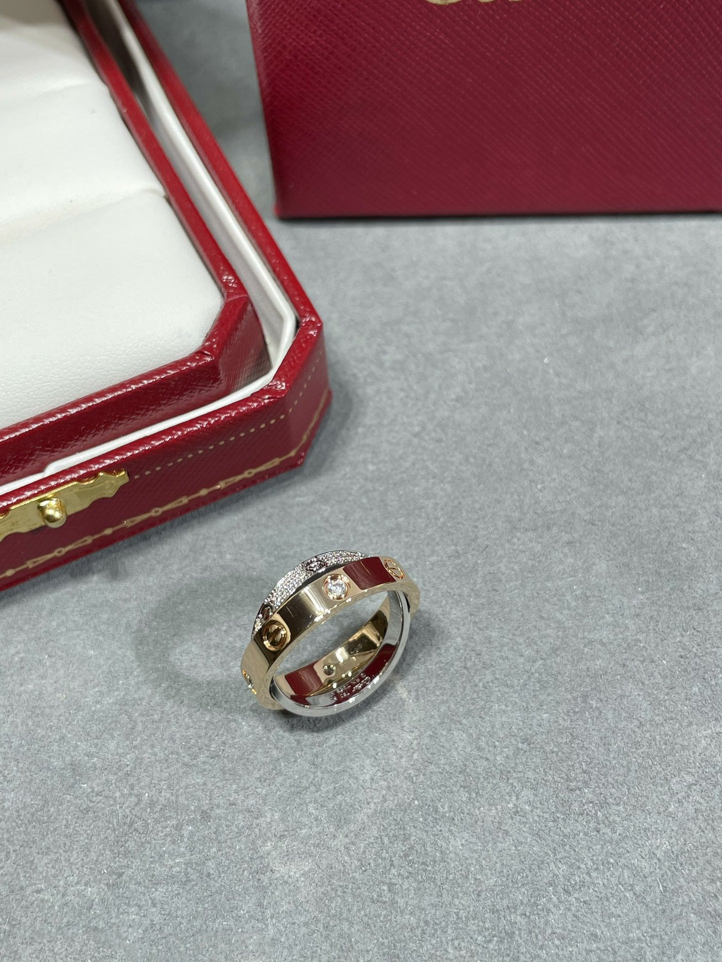 [CharmAmor]LOVE PINK GOLD SILVER DIAMOND DOUBLE RING