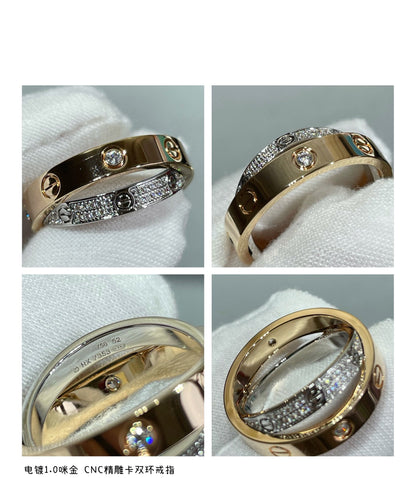 [CharmAmor]LOVE PINK GOLD SILVER DIAMOND DOUBLE RING