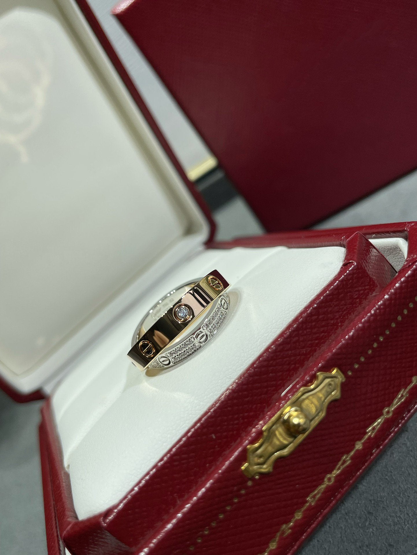 [CharmAmor]LOVE PINK GOLD SILVER DIAMOND DOUBLE RING