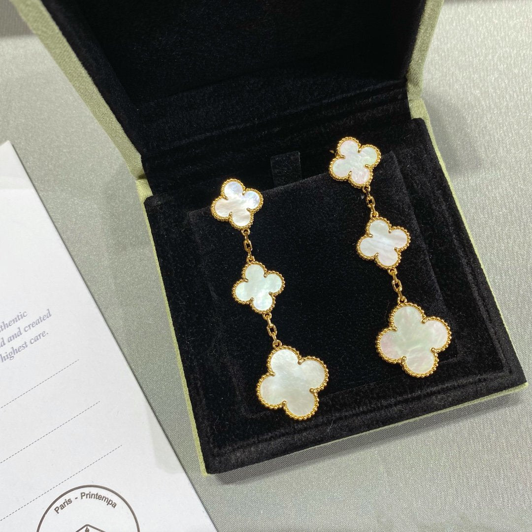 [CharmAmor]CLOVER MOP 3 MOTIFS GOLD EARRINGS