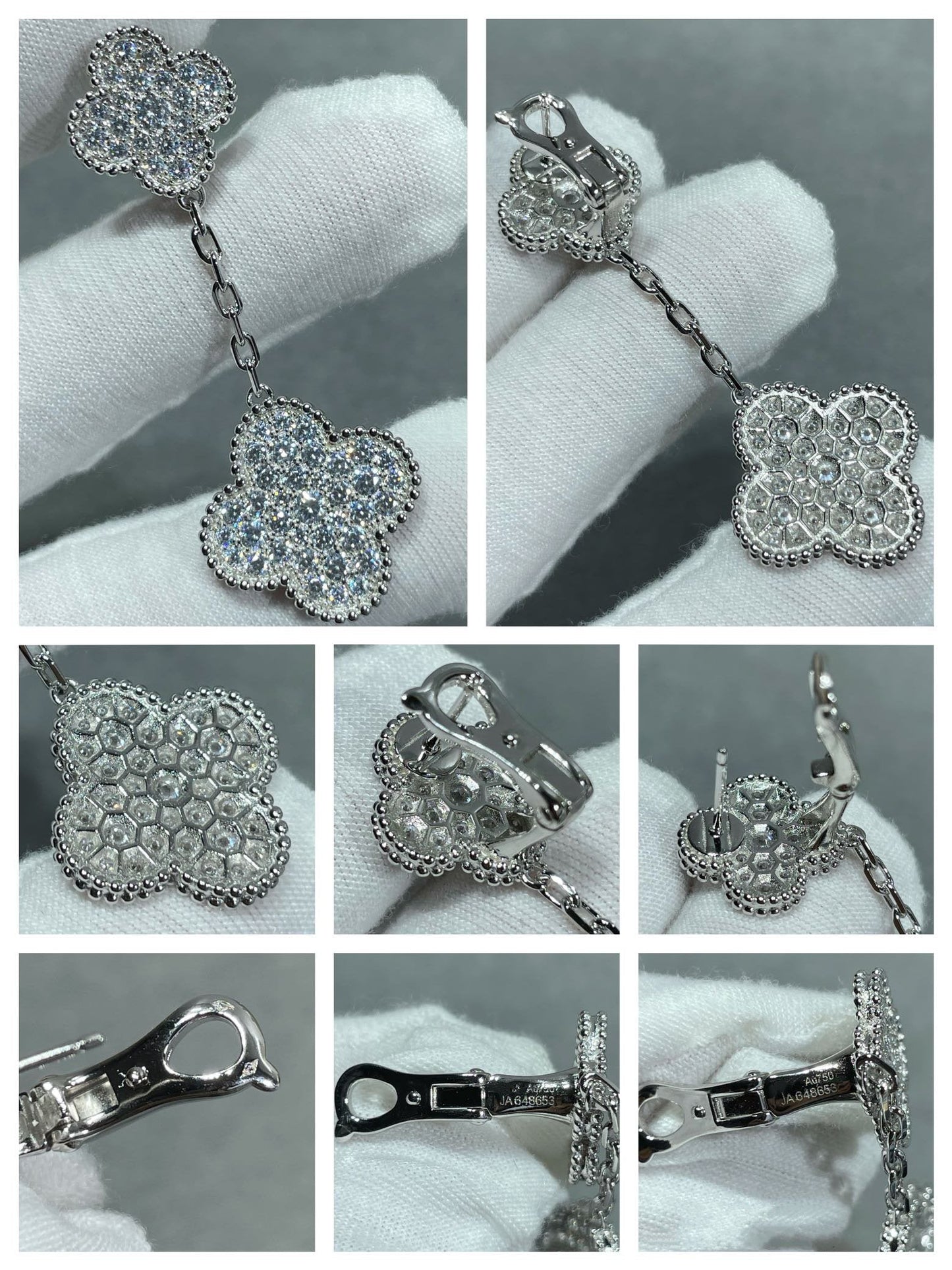 [CharmAmor]CLOVER 2 MOTIFS DIAMOND PAVED SILVER EARRINGS