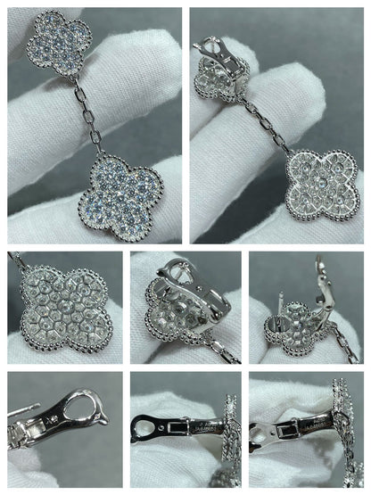 [CharmAmor]CLOVER 2 MOTIFS DIAMOND PAVED SILVER EARRINGS