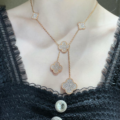 [CharmAmor]CLOVER 6 MOTIF DIAMOND PAVED NECKLACE
