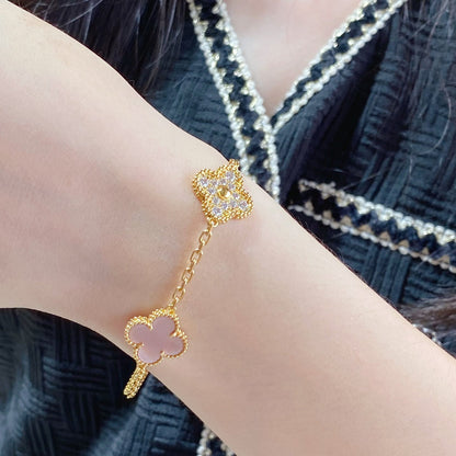 [CharmAmor]CLOVER 5 MOTIF DIAMOND PINK MOP PINK GOLD BRACELET