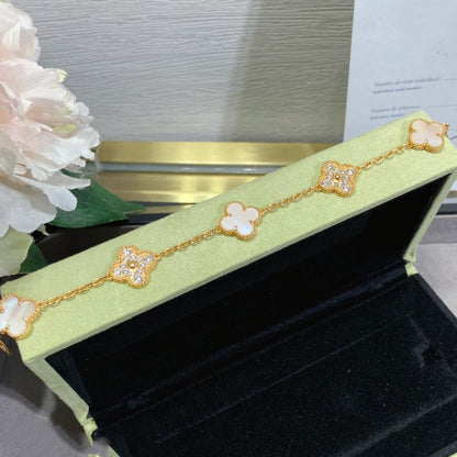 [CharmAmor]CLOVER 5 MOTIF DIAMOND PINK MOP PINK GOLD BRACELET