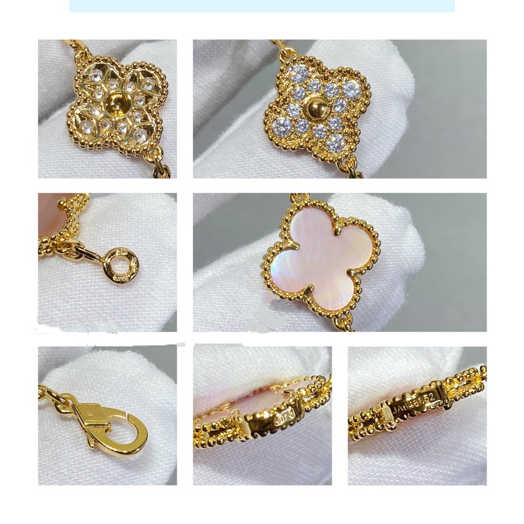 [CharmAmor]CLOVER 5 MOTIF DIAMOND PINK MOP PINK GOLD BRACELET