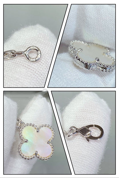 [CharmAmor]CLOVER 5 MOTIF WHITE MOP SILVER BRACELET