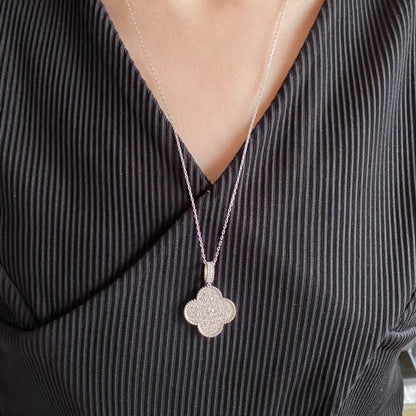 [CharmAmor]CLOVER 25MM LARGE PEDANT DIAMOND PAVED LONG NECKLACE