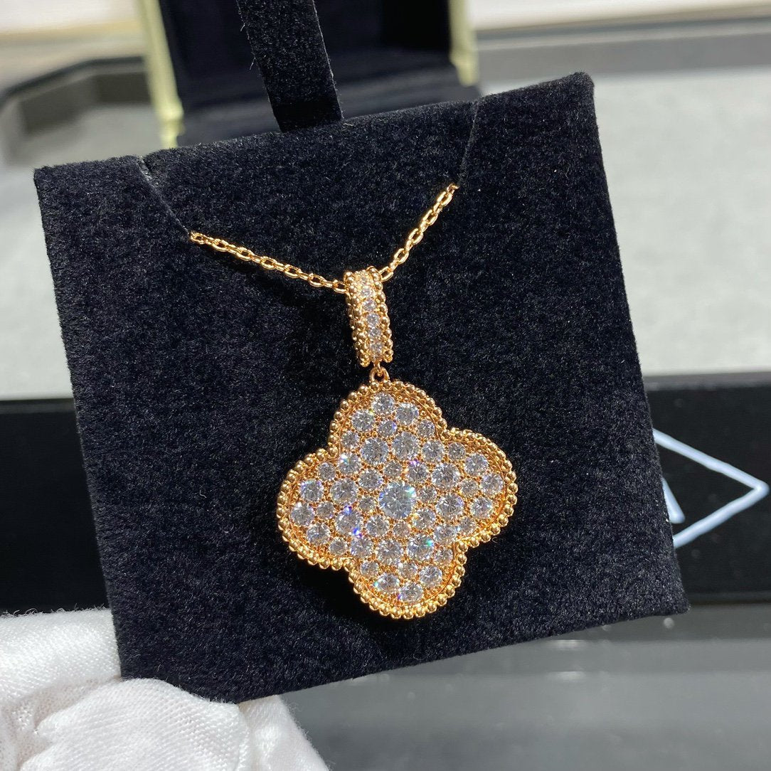 [CharmAmor]CLOVER 25MM LARGE PEDANT DIAMOND PAVED LONG NECKLACE