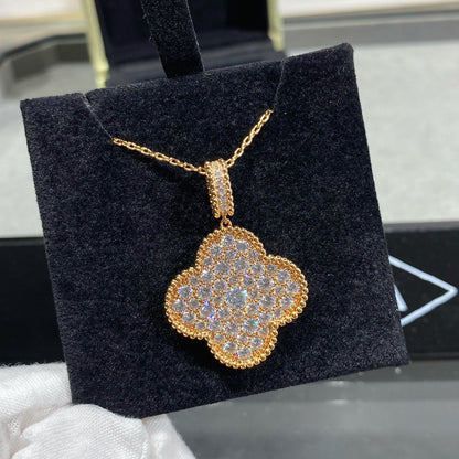 [CharmAmor]CLOVER 25MM LARGE PEDANT DIAMOND PAVED LONG NECKLACE