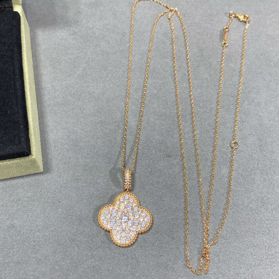 [CharmAmor]CLOVER 25MM LARGE PEDANT DIAMOND PAVED LONG NECKLACE
