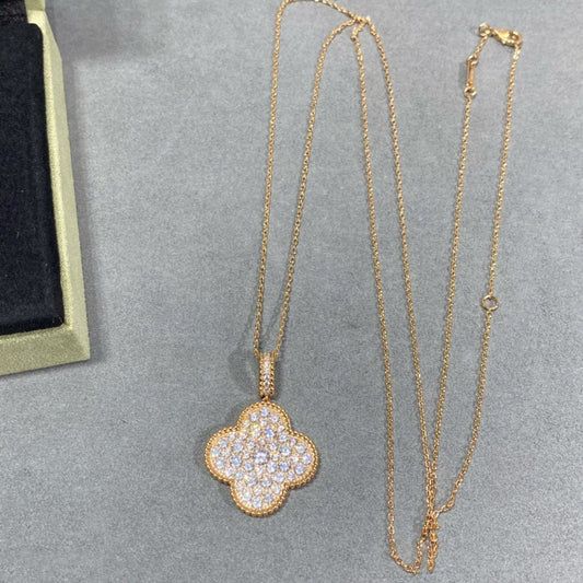 [CharmAmor]CLOVER 25MM LARGE PEDANT DIAMOND PAVED LONG NECKLACE