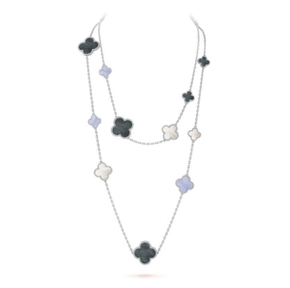 [CharmAmor]CLOVER 16 MOTIF CHALCEDONY MOP SILVER NECKLACE