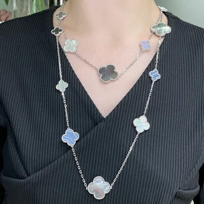 [CharmAmor]CLOVER 16 MOTIF CHALCEDONY MOP SILVER NECKLACE