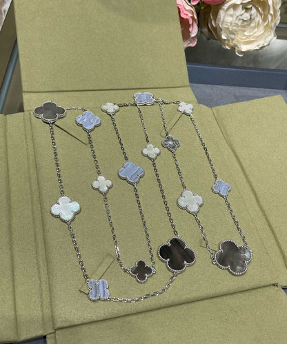 [CharmAmor]CLOVER 16 MOTIF CHALCEDONY MOP SILVER NECKLACE