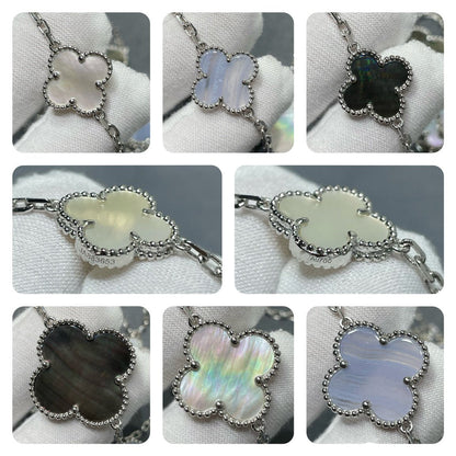 [CharmAmor]CLOVER 16 MOTIF CHALCEDONY MOP SILVER NECKLACE