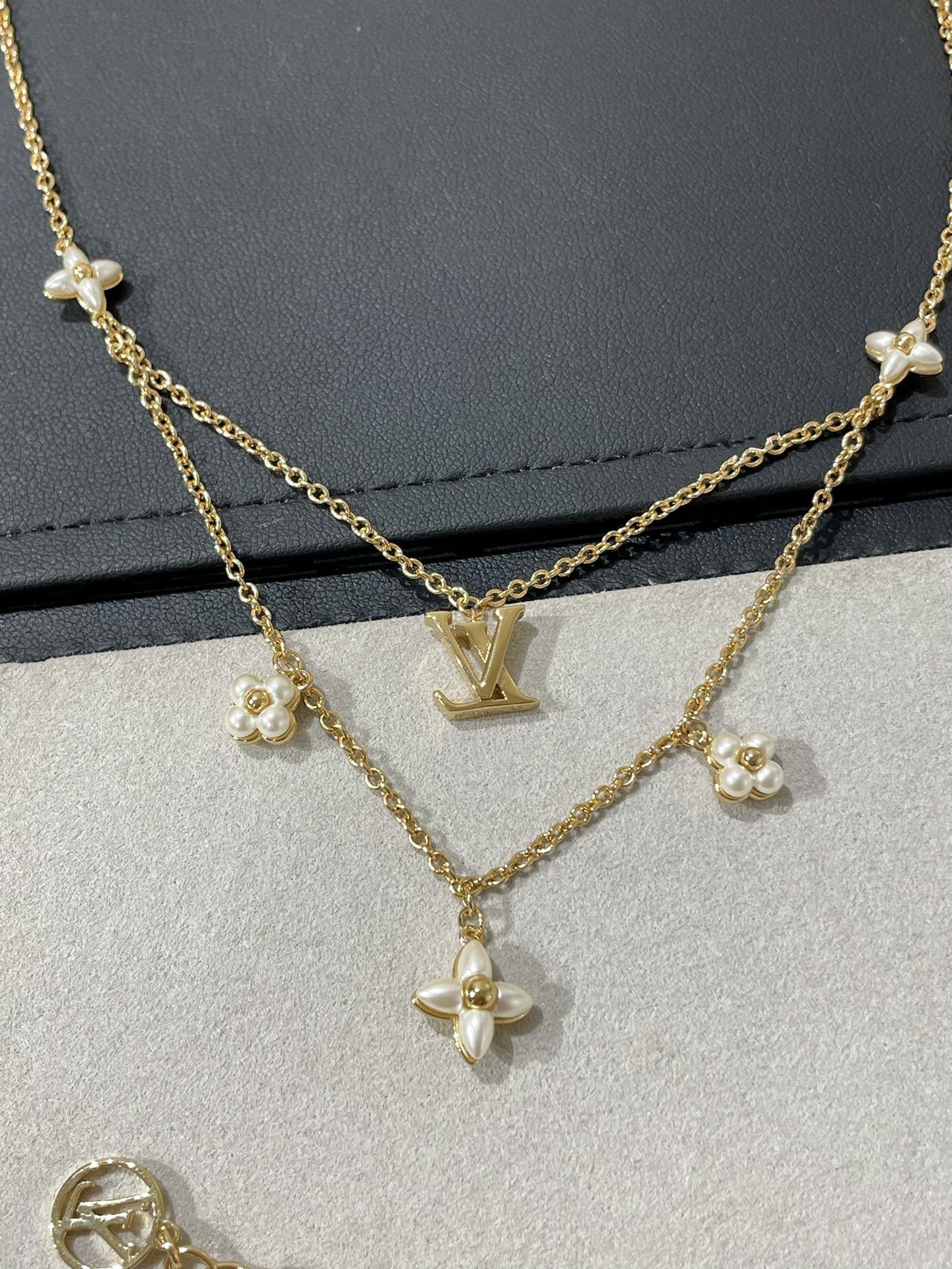 [CharmAmor]FLOWERGRAM GOLD MOP DOUBLE ROW NECKLACE