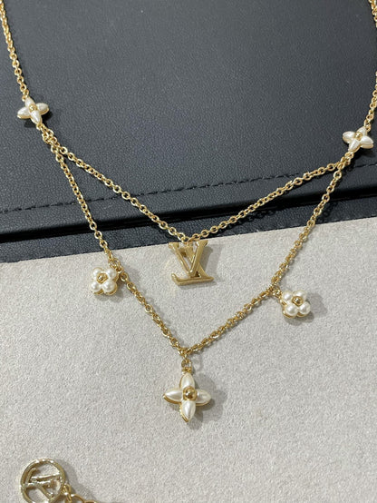 [CharmAmor]FLOWERGRAM GOLD MOP DOUBLE ROW NECKLACE