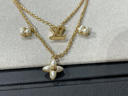 [CharmAmor]FLOWERGRAM GOLD MOP DOUBLE ROW NECKLACE