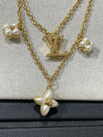 [CharmAmor]FLOWERGRAM GOLD MOP DOUBLE ROW NECKLACE
