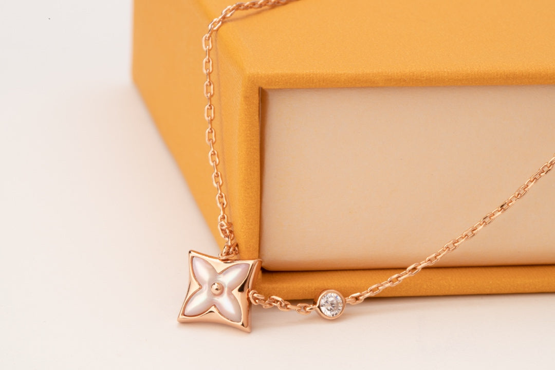 [CharmAmor]STAR PINK MOP 1 DIAMOND PINK GOLD NECKLACE