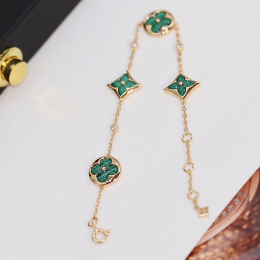 [CharmAmor]STAR AND SUN 4 MOTIF PINK GOLD MALACHITE BRACELET