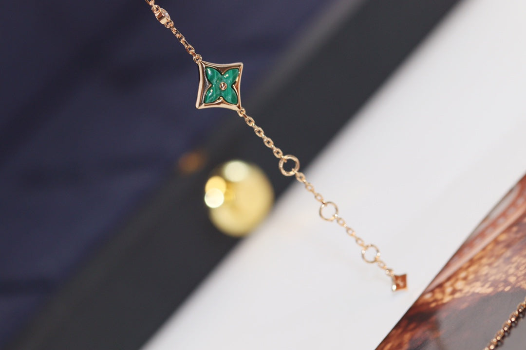 [CharmAmor]STAR AND SUN 4 MOTIF PINK GOLD MALACHITE BRACELET