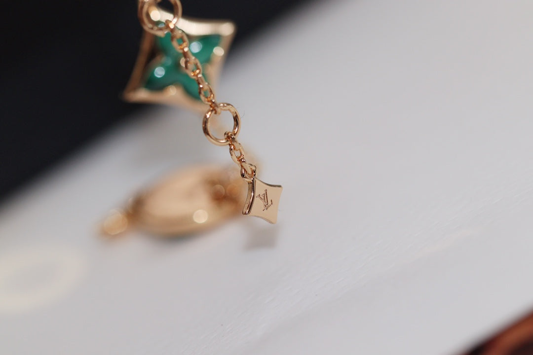 [CharmAmor]STAR AND SUN 4 MOTIF PINK GOLD MALACHITE BRACELET
