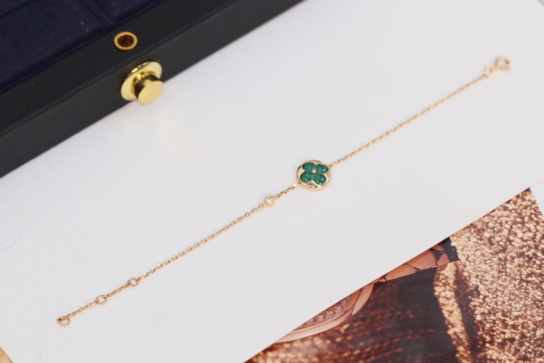 [CharmAmor]STAR AND SUN 4 MOTIF PINK GOLD MALACHITE BRACELET