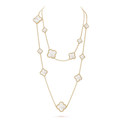 [CharmAmor]CLOVER 16 MOTIF WHITE MOP GOLD NECKLACE